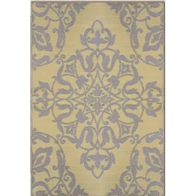 Mad Mats Oriental Handmade Looped/hooked Yellow/gray Indoor / Outdoor Area Rug In Yellow;gray