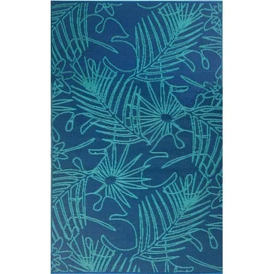 Mad Mats Palm Outdoor Mat, Deep Turquoise, Reversible Mat For Patio, Porch, Deck, Floor Mat In Teal