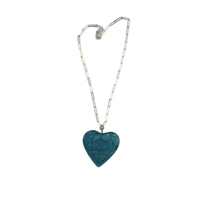 Mad Shoes Women's Blue / Silver Mad Sea Sterling Silver Necklace With Statement Glass Heart Pendant Adorned Wi