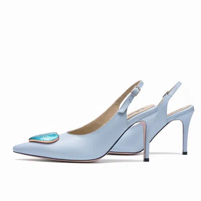 Mad Shoes Women's The Yoko Slingback Stiletto In Baby Blue With Glass Blue Heart