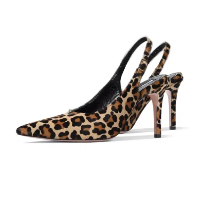 Mad Shoes Women's Black / Brown The Yoko Slingback Stiletto Pony Leather Animal Print In Brown/black