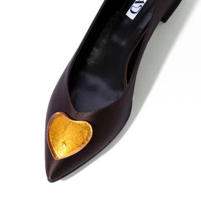 Mad Shoes Women's Brown Georgia Ballerina Flats Dark Chocolate Satin Gold Glass Hearts