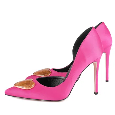 Mad Shoes Women's Pink / Purple Mad In Love Fuchsia Stiletto Gold Glass Hearts In Pink/purple