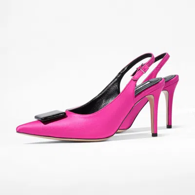 Mad Shoes Women's Pink / Purple Yoko Slingback Stilettos In Fuchsia Satin Stellar In Pink/purple