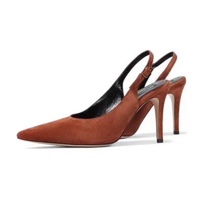 Mad Shoes Women's The Yoko Slingback In Cognac Brown Suede Leather