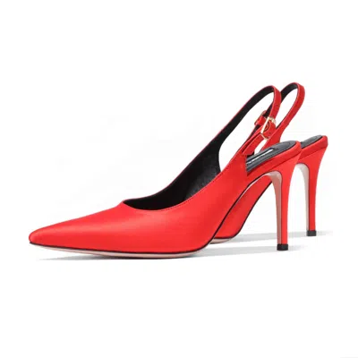 Mad Shoes Women's The Yoko Slingback Stiletto In Coral Red Satin