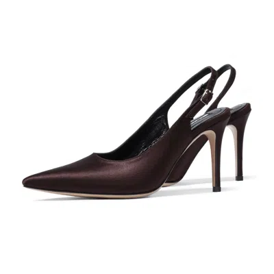 Mad Shoes Women's The Yoko Slingback Stiletto In Dark Brown Satin