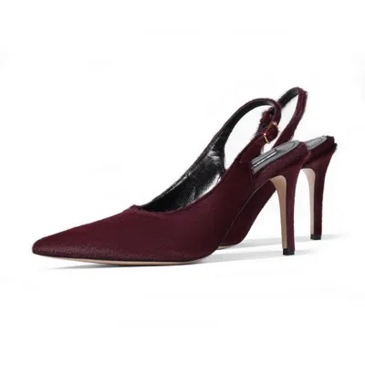 Mad Shoes Women's The Yoko Slingback Stiletto In Merlot Red Pony Hair Leather