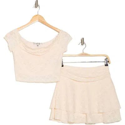 Madden Girl 2-piece Off-the-shoulder Crop Top & Miniskirt Set In Brown