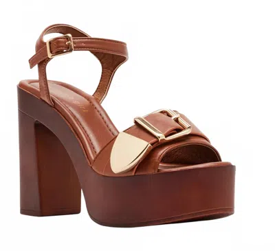 Madden Girl Ankle Strap Buckled Wooden Platform Heels In Brown