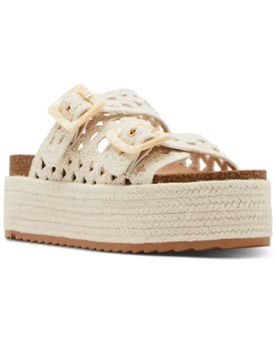 Madden Girl Bali Crochet Double-strap Flatform Footbed Sandals In Off Whtie