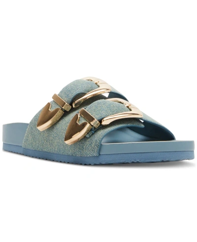 Madden Girl Bandero Double-buckled Footbed Slide Sandals In Denim