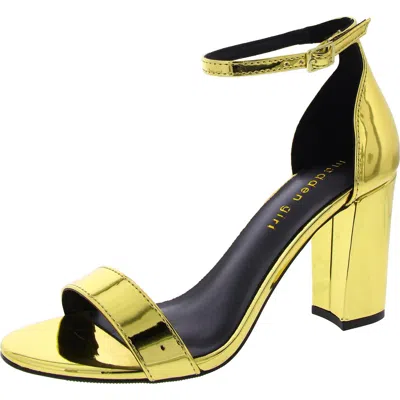 Madden Girl Bella Two-piece Block Heel Sandals In Gold Mirror Metallic