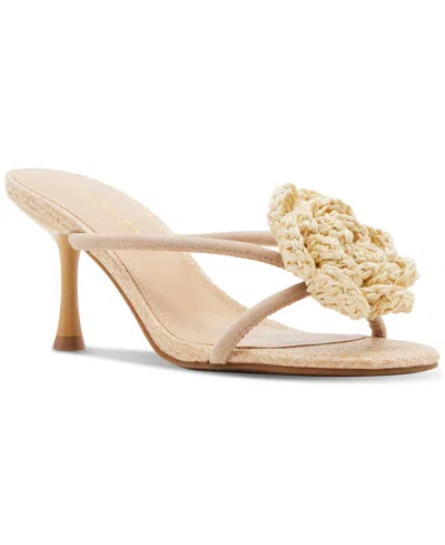 Madden Girl Bellamy Flower Strappy Mid-heel Dress Sandals In Natural Raffia
