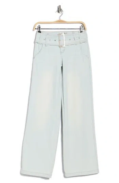 Madden Girl Belted Slouchy Wide Leg Jeans In Blue