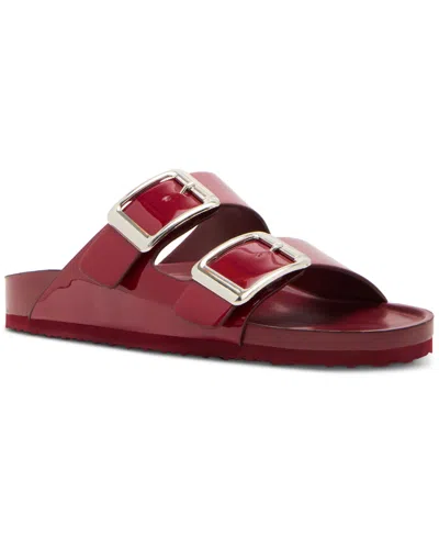 Madden Girl Bodie Buckle Footbed Slide Sandals In Burgundy