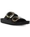 Madden Girl Womens Buckle Patent Slide Sandals In Black Box Patent