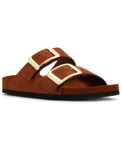 Madden Girl Bodie Buckle Footbed Slide Sandals In Chestnut