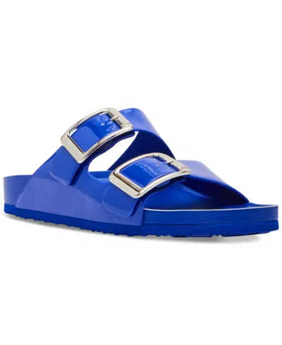 Madden Girl Bodie Buckle Footbed Slide Sandals In Cobalt Patent