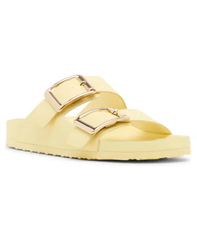 Madden Girl Bodie Buckle Footbed Slide Sandals In Yellow