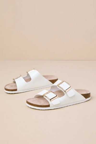 Madden Girl Bodiee White Patent Buckle Slide Sandals