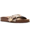 Madden Girl Brookk Buckled Footbed Slide Flat Sandals In Taupe Pearl