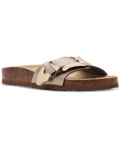 Madden Girl Brookk Buckled Footbed Slide Flat Sandals In Taupe Pearl