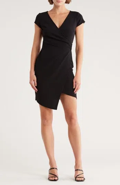 Madden Girl Cap Sleeve D-ring Faux Wrap Minidress In Black