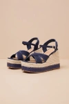Madden Girl Carlotta Navy Canvas Raffia Wedge Sandals In Navy