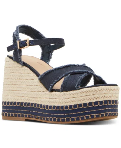 Madden Girl Carlotta Platform Espadrille Wedge Sandals In Navy Canvas