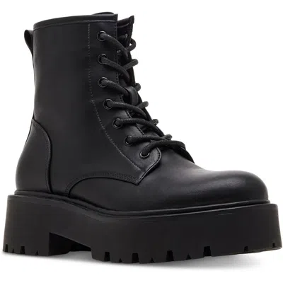 Madden Girl Channt Womens Lace-up Manmade Motorcycle Boots In Black Smooth