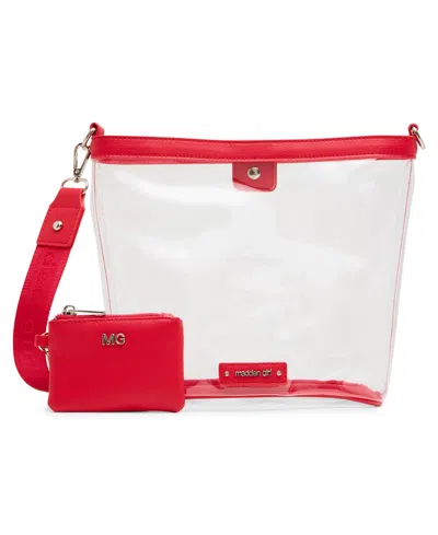 Madden Girl Cleo Clear Vinyl Small Bucket Crossbody Bag In Red