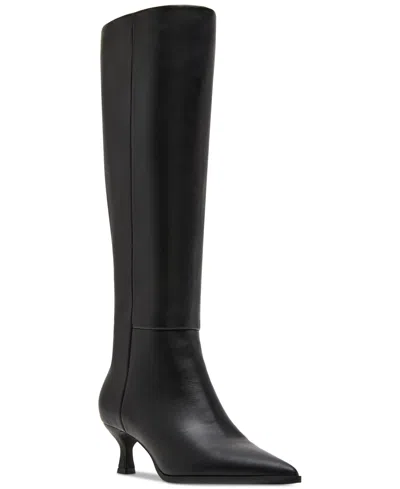 Madden Girl Debut Tall Kitten-heel Dress Boots In Black Smooth