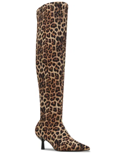 Madden Girl Deserai Over-the-knee Kitten Heel Boots In Leopard