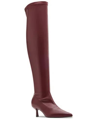 Madden Girl Deserai Over-the-knee Kitten Heel Boots In Wine