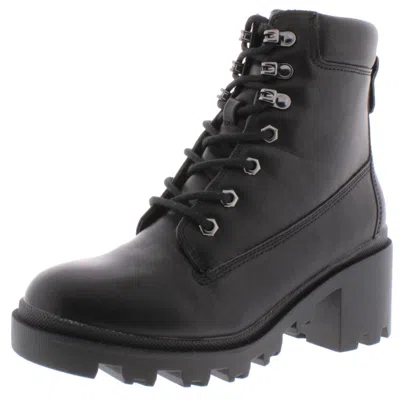 Madden Girl Dillan Womens Faux Leather Heels Combat Boots In Black