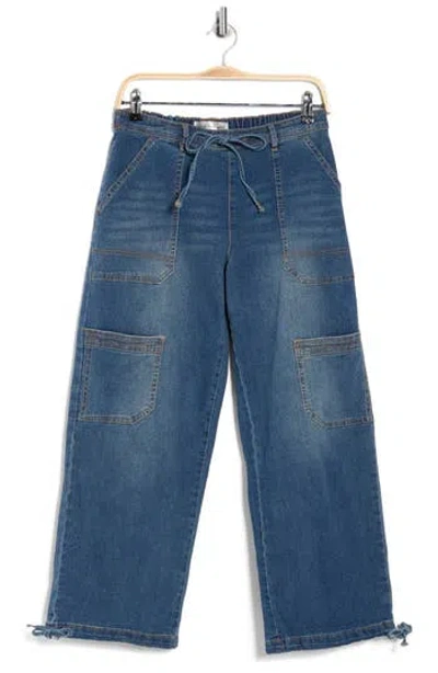 Madden Girl Drawstring Hem Denim Joggers In Blue