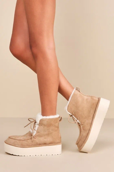 Madden Girl Earnesst Sand Fab Suede Faux Fur Lace-up Platform Booties