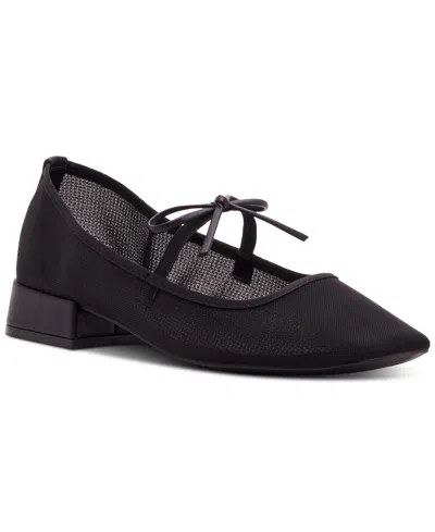 Madden Girl Egret Block-heel Mary-jane Bow Ballet Flats In Black Mesh