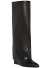 Madden Girl Evander Wide-calf Fold-over Cuffed Knee High Wedge Dress Boots In Black