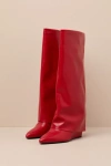 Madden Girl Evander Fold-over Cuffed Knee High Wedge Dress Boots In Red