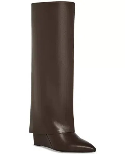 MADDEN GIRL EVANNDER WOMEN 6 BROWN POINTED TOE WEDGE HEEL FOLD-OVER BOOT KHD1998
