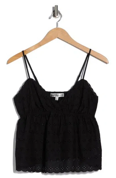 Madden Girl Eyelet Babydoll Cotton Camisole In Black