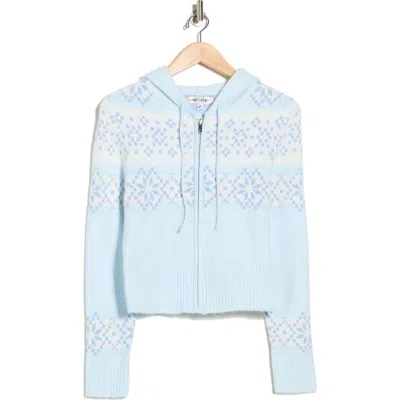 Madden Girl Fair Isle Jacquard Zip Front Hooded Cardigan In Blue