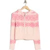 Madden Girl Fair Isle Jacquard Zip Front Hooded Cardigan In Pink