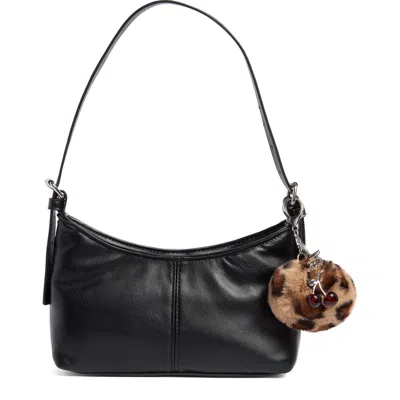 Madden Girl Faux Leather Shoulder Bag With Faux Fur Charm In Black