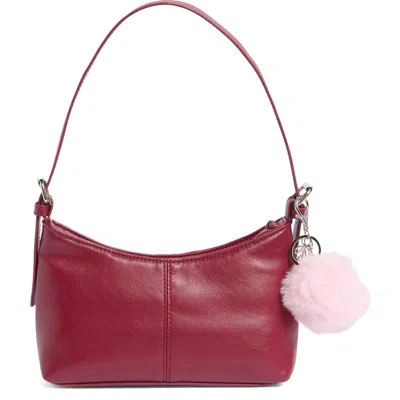 Madden Girl Faux Leather Shoulder Bag With Faux Fur Charm In Burgundy