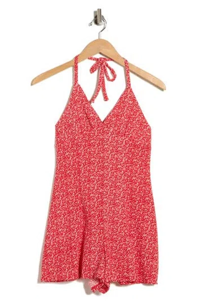 Madden Girl Floral Halter Romper In Red