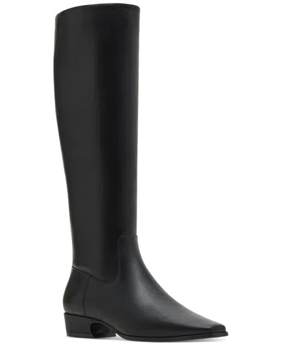 Madden Girl Florence Snip-toe Knee-high Wide-calf Boots In Black Smooth