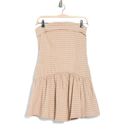 Madden Girl Foldover Strapless Drop Waist Minidress In Brown